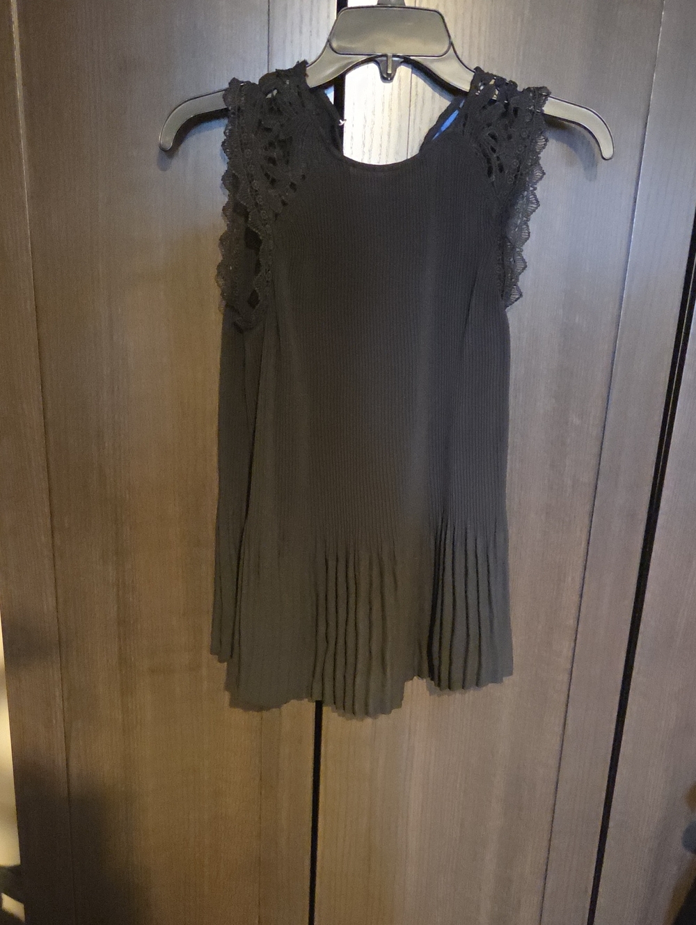 Apt. 9 Black Lace-Shoulder Pleated Tunic Top